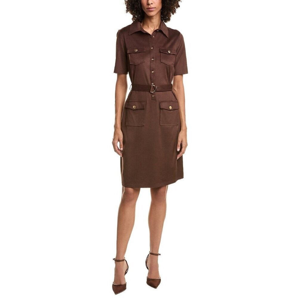 Nanette Lepore Womens Brown Faux Suede Retro Short Sleeve Sheath Dress Sz 8 New